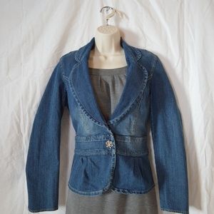 Fitted Denim Blazer with Pleated Back Detail